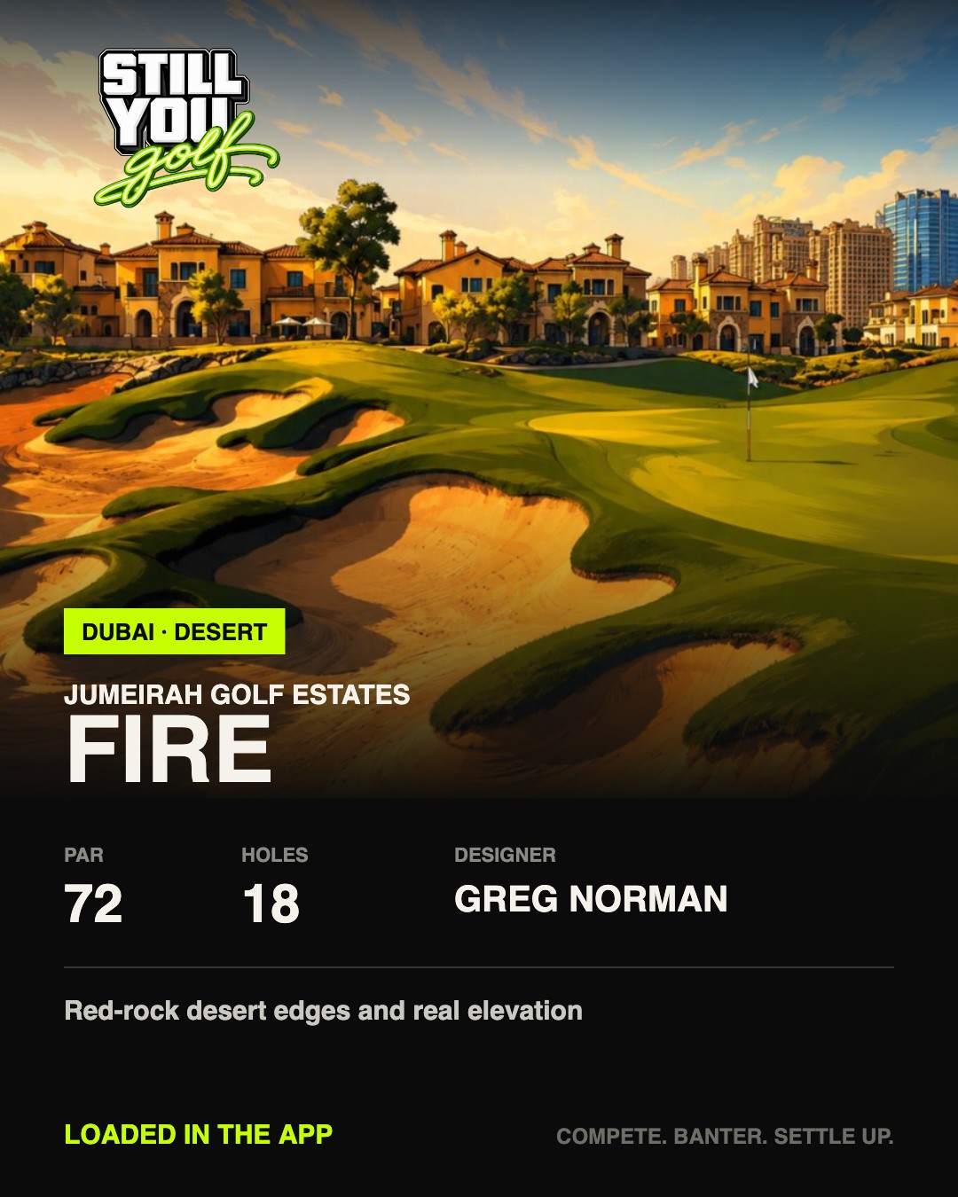 Jumeirah Golf Estates Fire Still You Golf course card