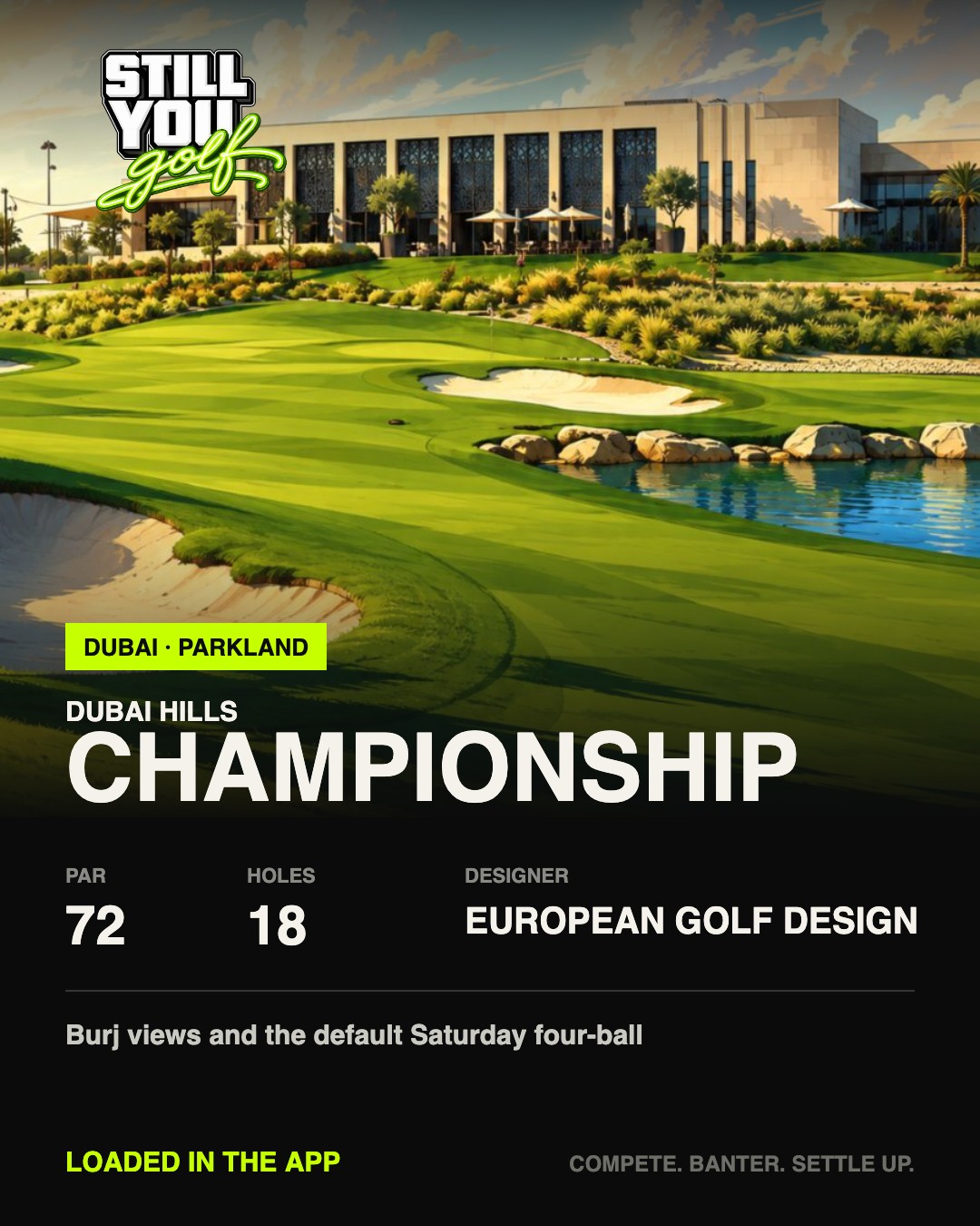Dubai Hills Championship Still You Golf course card